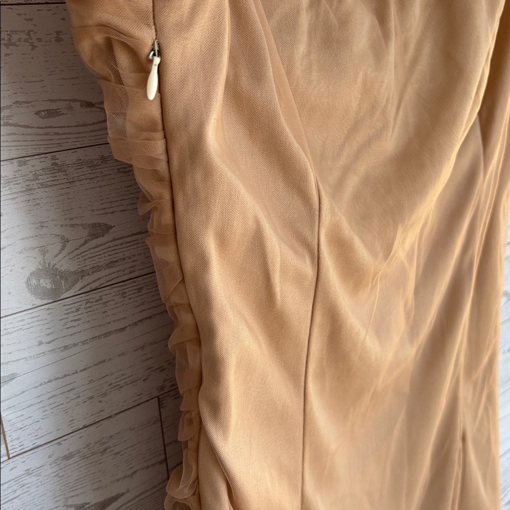 Femme Luxe Nude Ruched Mesh Mini Dress corset Bodycon sheer sleeves stretch 12 - Picture 6 of 9